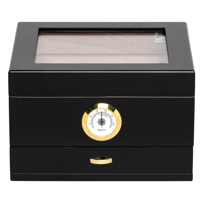 Latitude Run® Humidor Supreme Mini Capri Wood Cigar Humidor W/ Drawer Black Wayfair
